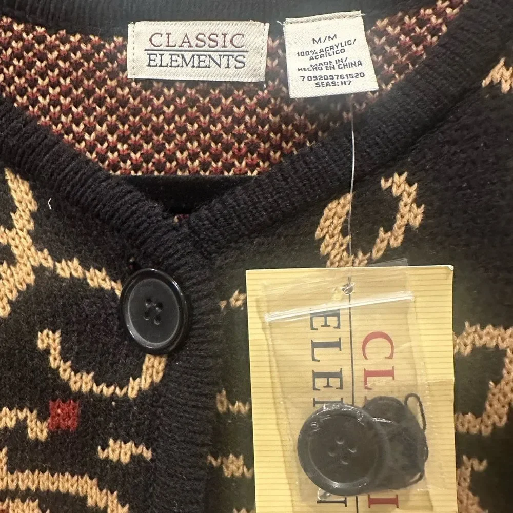 Sears Vintage Classic Elements NWT Black Floral Knit Cardigan Sweater - Picture 9 of 12